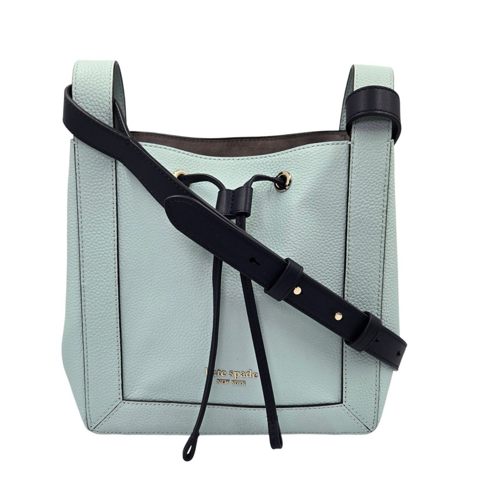 Kate Spade New York Bucket Bag Pale Blue Pebbled Leather Drawstring Crossbody